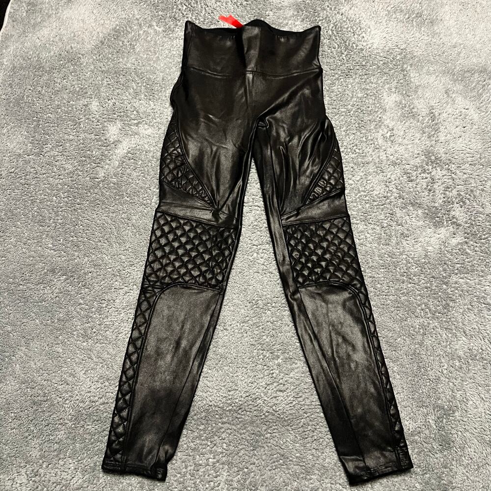 SPANX Legging Womens Medium Quilted Faux Leather Shiny MOTO Metallic Pants 20248
